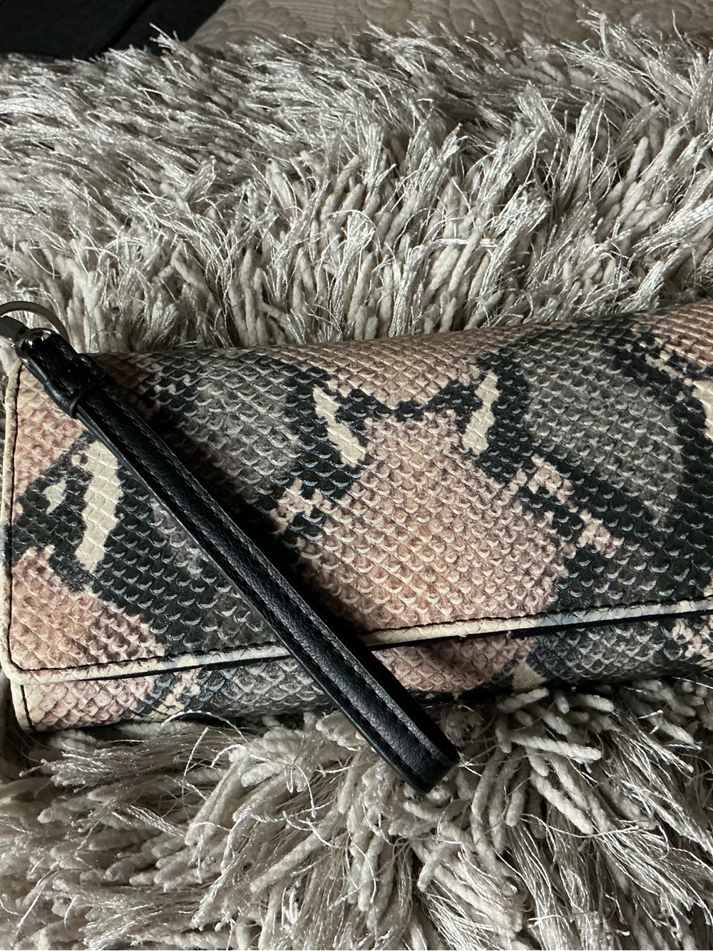 INC International Concepts Pink Snake-Print Wristlet with Black Strap